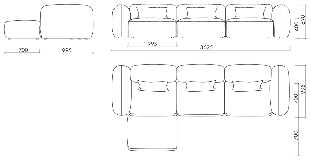 Yaro Sofa 4-seater corner